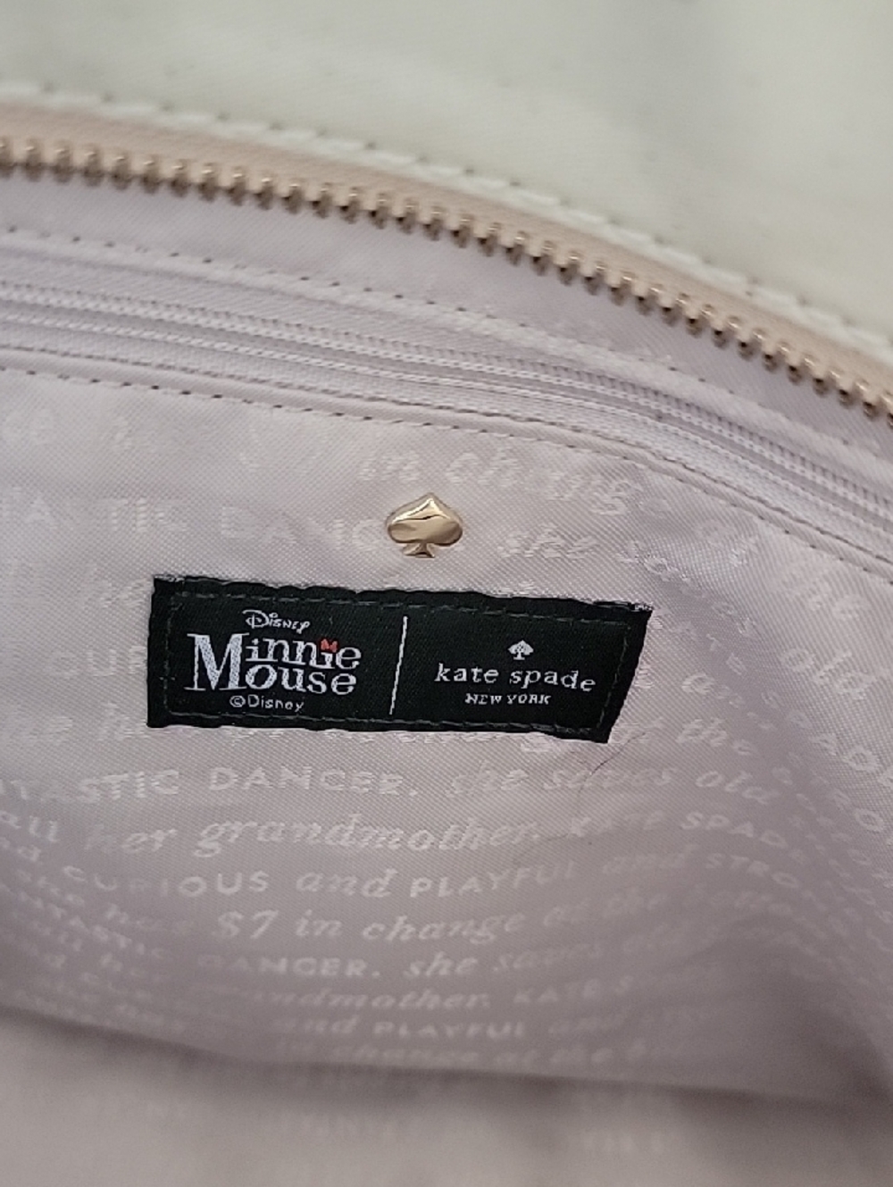 kate spade New York Cream Minnie Mouse Tote with Black Leather Handles~Like New - Picture 12 of 16